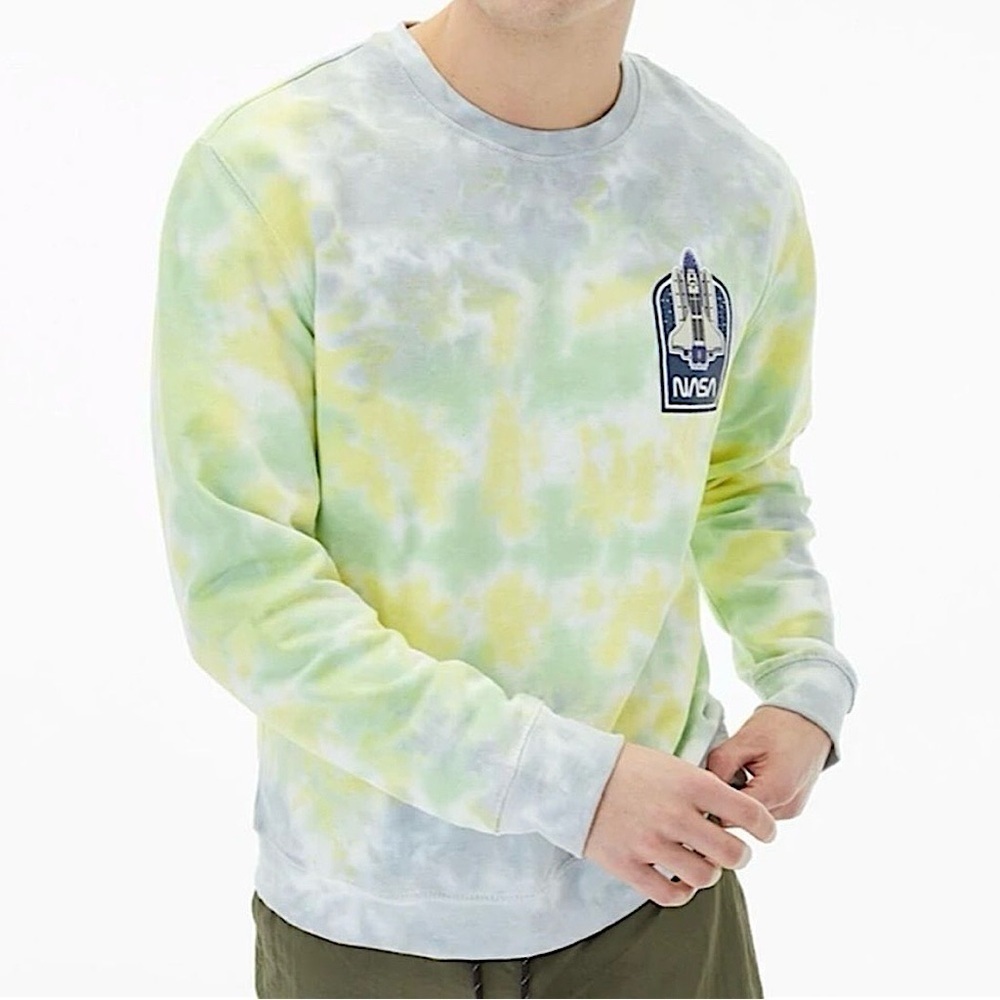 NWT Hyper Space Men's NASA Tie Dye Crewneck Sweatshirt‎ Blue Yellow Green Small